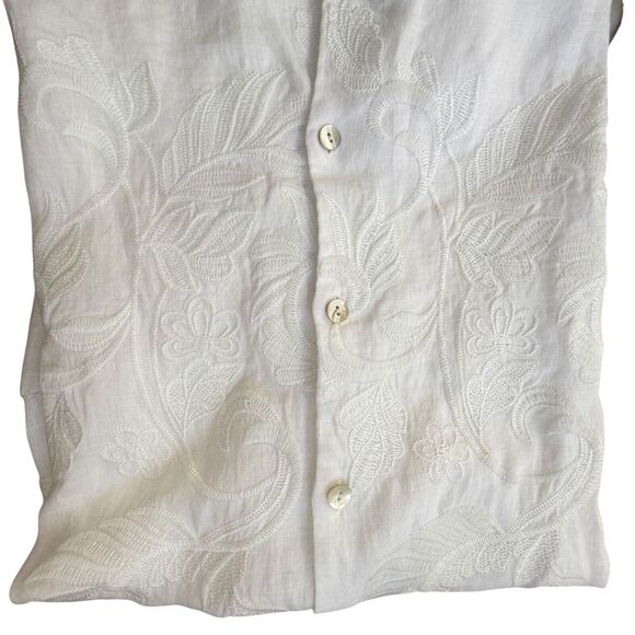 New J. Jill White Floral Embroidered Linen Button Front Long Sleeve Shirt Small - Picture 10 of 10
